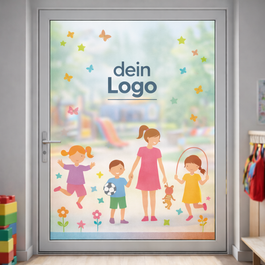Bunte Sichtschutzfolie für Kitas, Schulen & Vereine – mit individuellem Logo