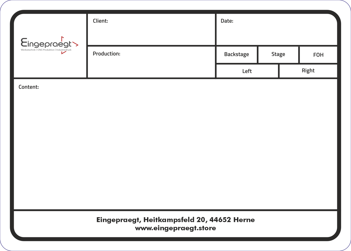 Tourlabel - 177 x 127mm inkl. Druck